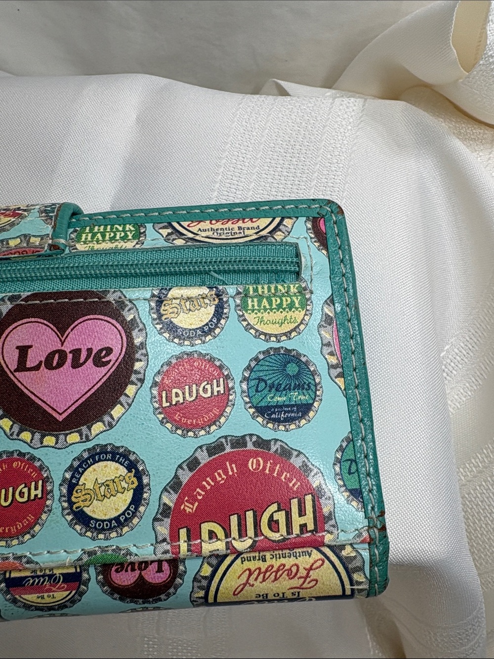 Fossil Teal Bottle Cap-Print Zip Wallet / Checkbook Cover - Picture 11 of 15